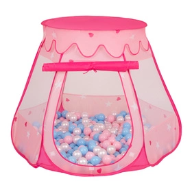 Namiot zamek NZ-100X z piłeczkami 6cm Zabawka namiot dla dzieci, różowy: babyblue-pudrowy róż-perła