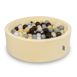 KiddyMoon Suchy basen okrągły z piłeczkami 7cm Zabawka basen piankowy, masełkowy: zielonoszary-pastelowy żółty-brązowy-biały