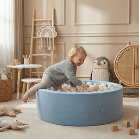 KiddyMoon Suchy basen okrągły z piłeczkami 7cm Zabawka basen piankowy, niebieski: pastelowy beż-pastelowy niebieski-pastelowy żółty-mięta