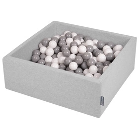 KiddyMoon Suchy basen kwadratowy z piłeczkami 7cm Zabawka basen piankowy, jasnoszary: biały-szary