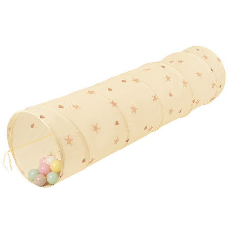 Tunel do zabawy TT-100X z piłeczkami 7cm Zabawka tunel, jasny beż: pastelowy beż-pastelowy żółty-biały-mięta-pudrowy róż