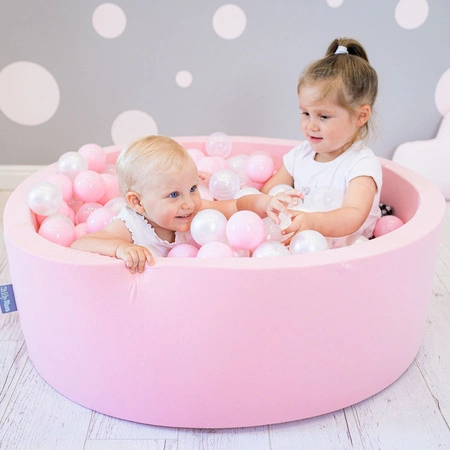 KiddyMoon Suchy basen okrągły z piłeczkami 7cm Zabawka basen piankowy, różowy: pudrowy róż-perła-transparent