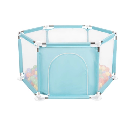 Sześciokąt składany KS-100X z piłeczkami 6cm Zabawka kojec, miętowy: żółty-zielony-niebieski-czerwony-pomarańcz