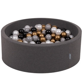 KiddyMoon Suchy basen okrągły z piłeczkami 7cm Zabawka basen piankowy, ciemnoszary: czarny-perła-złoty-szary