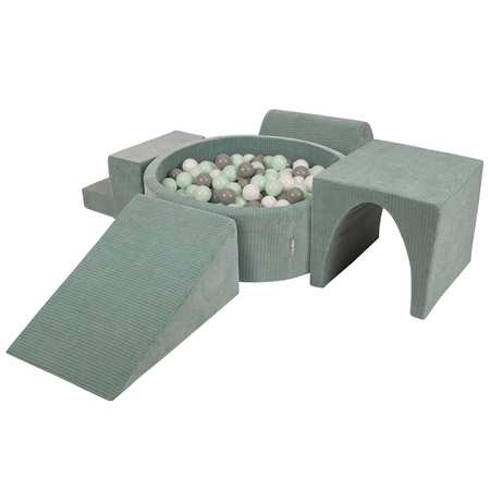 KiddyMoon Piankowy plac zabaw STRIPES PPZP-OK30VS-125 z piłeczkami Zabawka plac zabaw, zielony: biały-szary-mięta