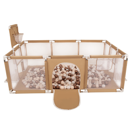 Boisko BO-100X z piłeczkami 6cm Zabawka kojec, beżowy: pastelowy beż-miedziany-perła