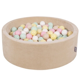 KiddyMoon Suchy basen okrągły VELVET z piłeczkami 7cm Zabawka basen piankowy, beżowy