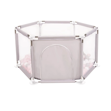 Sześciokąt składany KS-100X z piłeczkami 6cm Zabawka kojec, szary: biały-szary-pudrowy róż