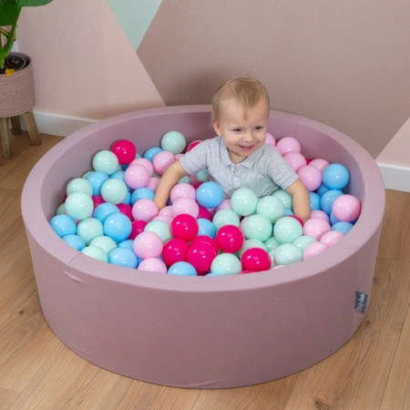 KiddyMoon Suchy basen okrągły z piłeczkami 7cm Zabawka basen piankowy, wrzosowy: pudrowy róż-ciemny róż-babyblue-mięta