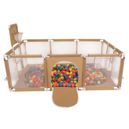Boisko BO-100X z piłeczkami 6cm Zabawka kojec, beżowy: żółty-zielony-niebieski-czerwony-pomarańcz