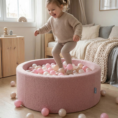 KiddyMoon TEDDY suchy basen okrągły z piłeczkami różowy