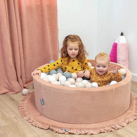 KiddyMoon Suchy basen okrągły VELVET z piłeczkami 7cm Zabawka basen piankowy, róż pustyni: pastelowy beż-brązowy-biały