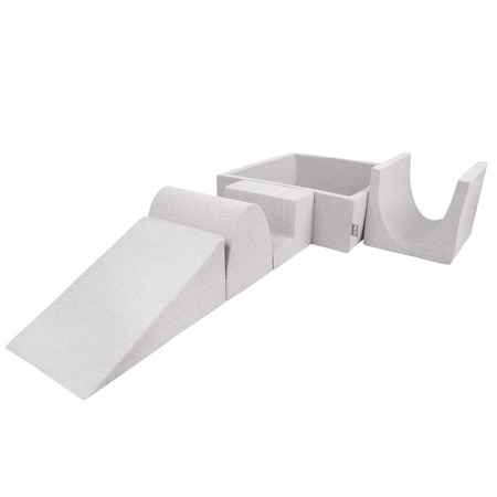 KiddyMoon Piankowy plac zabaw PPZP-KW30D-125 z piłeczkami Zabawka plac zabaw, jasnoszary: żółty-zielony-niebieski-czerwony-pomarańcz