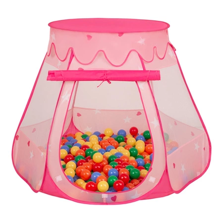 Namiot zamek NZ-100X z piłeczkami 6cm Zabawka namiot dla dzieci, różowy: żółty-zielony-niebieski-czerwony-pomarańcz