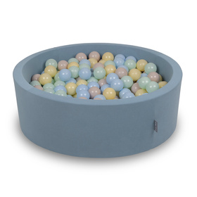 KiddyMoon Suchy basen okrągły z piłeczkami 7cm Zabawka basen piankowy, niebieski: pastelowy beż-pastelowy niebieski-pastelowy żółty-mięta