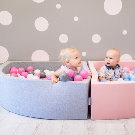 KiddyMoon Suchy basen okrągły z piłeczkami 7cm Zabawka basen piankowy, jasnoszary: szary-biały-róż