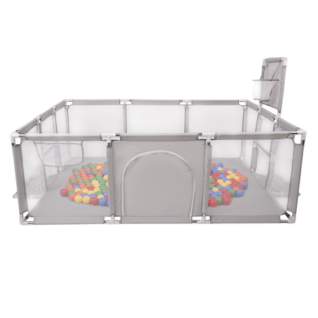 Boisko BO-100X z piłeczkami 6cm Zabawka kojec, szary: żółty-zielony-niebieski-czerwony-pomarańcz