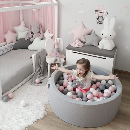 KiddyMoon Suchy basen okrągły z piłeczkami 7cm 120x30 Zabawka basen piankowy, granatowy: jasny zielony-pomarańcz-turkus-niebieski-babyblue-żółty
