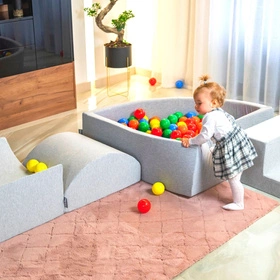 KiddyMoon Piankowy plac zabaw PPZP-TR30D-135 z piłeczkami Zabawka plac zabaw, jasnoszary: żółty-zielony-niebieski-czerwony-pomarańcz