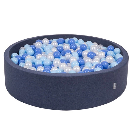 KiddyMoon Suchy basen okrągły z piłeczkami 7cm 120x30 Zabawka basen piankowy, granatowy: babyblue-niebieski-perła