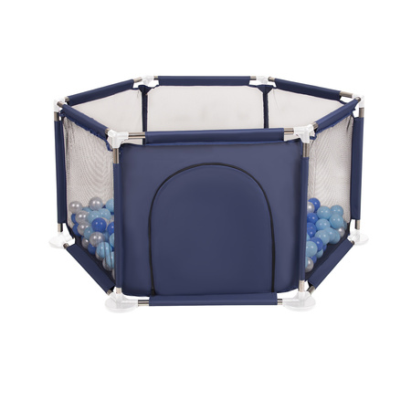 Sześciokąt składany KS-100X z piłeczkami 6cm Zabawka kojec, niebieski: babyblue-niebieski-perła