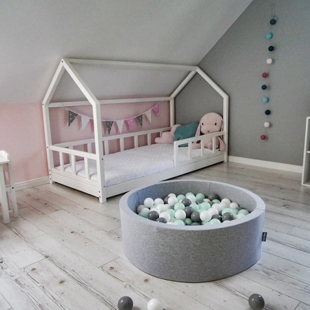 KiddyMoon Suchy basen okrągły z piłeczkami 7cm Zabawka basen piankowy, ciemnoszary: mięta-brązowy