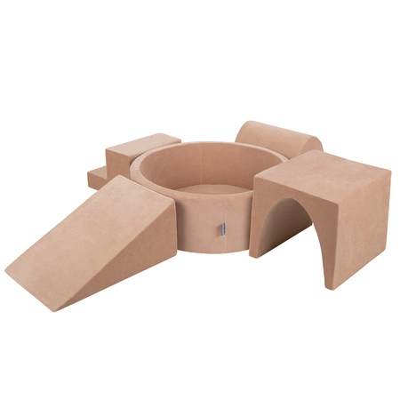 KiddyMoon Piankowy plac zabaw VELVET PPZP-OK30V-125 z piłeczkami Zabawka plac zabaw, róż pustyni: pastelowy beż-szary-biały