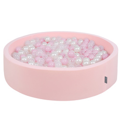 KiddyMoon Suchy basen okrągły z piłeczkami 7cm 120x30 Zabawka basen piankowy, różowy: pudrowy róż-perła-transparent