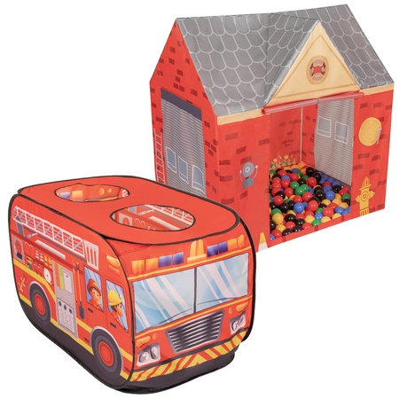  Domek do zabawy PH-400X + Wóz strażacki PH-500X z piłeczkami 6cm Zabawka namiot dla dzieci, czerwony: czarny-żółty-niebieski-czerwony-zielony