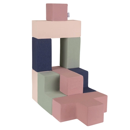 KiddyMoon Piankowe kształty do zabawy Zabawka klocki z pianki, wrzosowy-granatowy-beżowy-szałwiowy