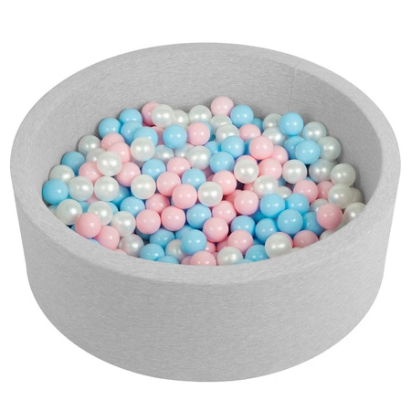 Suchy basen okrągły z piłeczkami 6cm Zabawka basen piankowy, jasnoszary: babyblue-pudrowy róż-perła