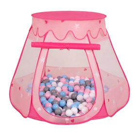 Namiot zamek NZ-100X z piłeczkami 6cm Zabawka namiot dla dzieci, różowy: biały-szary-babyblue-pudrowy róż