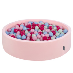 KiddyMoon Suchy basen okrągły z piłeczkami 7cm 120x30 Zabawka basen piankowy, różowy: pudrowy róż-ciemny róż-babyblue-mięta