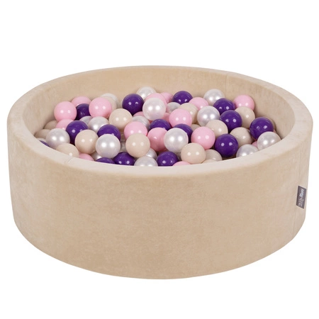 KiddyMoon Suchy basen okrągły VELVET z piłeczkami 7cm Zabawka basen piankowy, beżowy