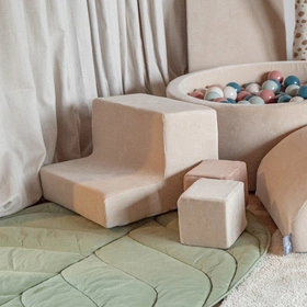 KiddyMoon Piankowy plac zabaw VELVET PPZP-OK30V-122 z piłeczkami Zabawka plac zabaw, beż piasku: ciemny turkus-pastelowy beż-zielonoszary-łososiowy