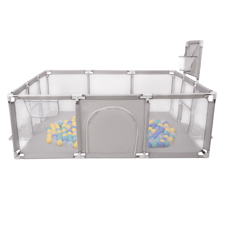 Boisko BO-100X z piłeczkami 6cm Zabawka kojec, szary: turkus-niebieski-żółty-transparent