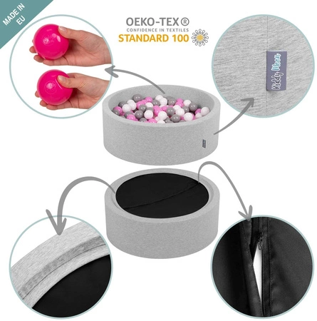 KiddyMoon Suchy basen okrągły z piłeczkami 7cm Zabawka basen piankowy, jasnoszary: ciemny turkus-szary-biały-mięta