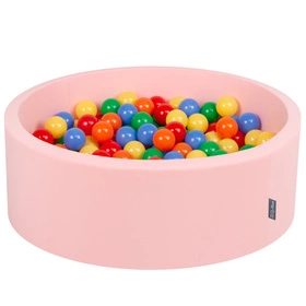 KiddyMoon Suchy basen okrągły z piłeczkami 7cm Zabawka basen piankowy, różowy: żółty-zielony-niebieski-czerwony-pomarańcz