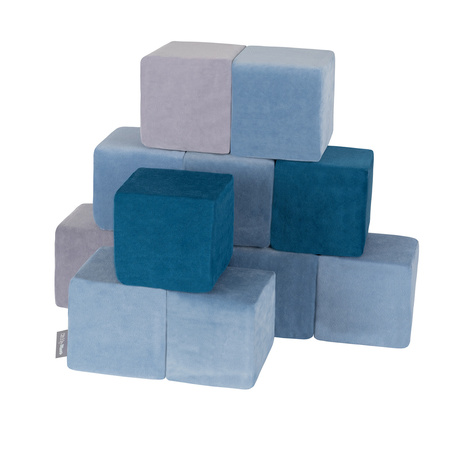 KiddyMoon Miękkie klocki VELVET 14cm Zabawka klocki z pianki, niebieski