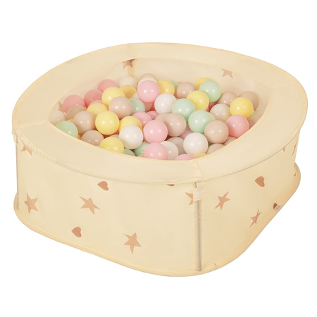 Kojec rozkładany NK-200X z piłeczkami 7cm Zabawka kojec, jasny beż: pastelowy beż-pastelowy żółty-biały-mięta-pudrowy róż