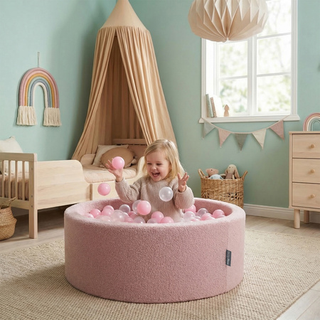 KiddyMoon TEDDY suchy basen okrągły z piłeczkami różowy