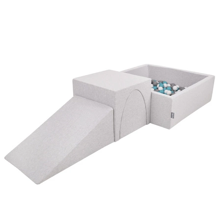 KiddyMoon Piankowy plac zabaw PPZP-KW30D-124 z piłeczkami Zabawka plac zabaw, jasnoszary: szary-biały-turkus