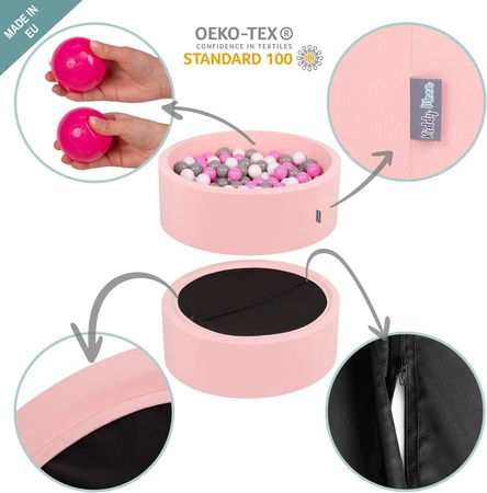 KiddyMoon Suchy basen okrągły z piłeczkami 7cm Zabawka basen piankowy, różowy: pudrowy róż-babyblue