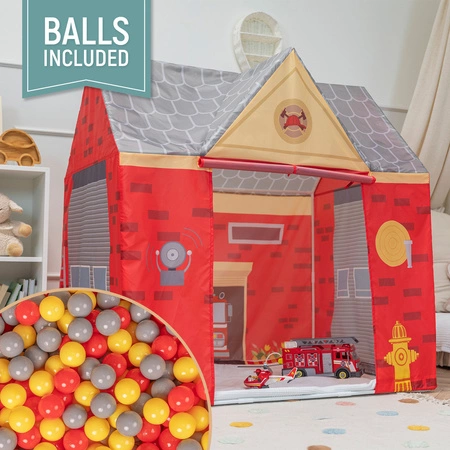 Domek do zabawy PH-400X z piłeczkami 6cm Zabawka namiot dla dzieci, czerwono-szary: szary-żółty-czerwony