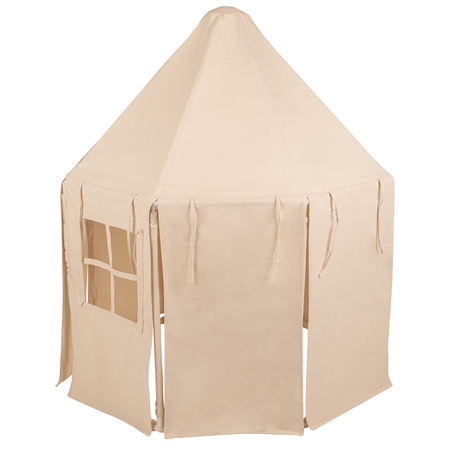 KiddyMoon Namiot dla dzieci NK-002 z piłeczkami 7cm Zabawka namiot dla dzieci, natural: pastelowy beż-biały-złoty