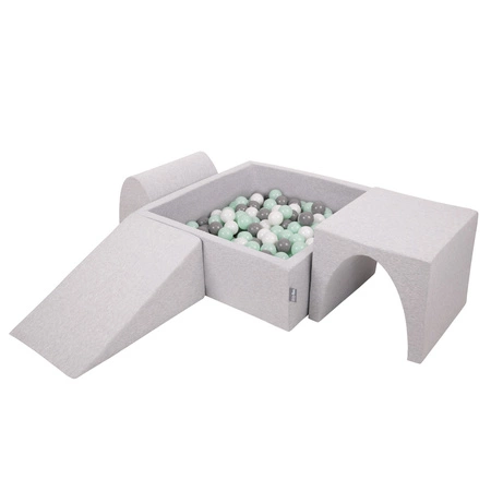KiddyMoon Piankowy plac zabaw PPZP-KW30D-124 z piłeczkami Zabawka plac zabaw, jasnoszary: biały-szary-mięta