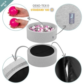 KiddyMoon Suchy basen kwadratowy 90x30 Zabawka basen piankowy, jasnoszary