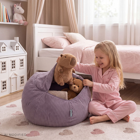 KiddyMoon KM-BAG-ES puf fotel worek na zabawki z zamkiem, fioletowy