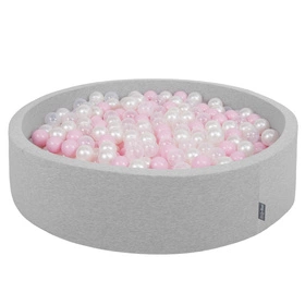 KiddyMoon Suchy basen okrągły z piłeczkami 7cm 120x30 Zabawka basen piankowy, jasnoszary: pudrowy róż-perła-transparent