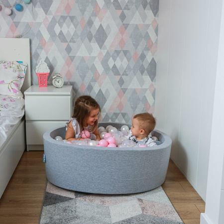 KiddyMoon Plastikowe piłeczki 7cm Zabawka zestaw kulek, perła-szary-transparent-pudrowy róż